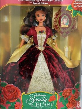 Disney Belle 1997 Holiday Doll in Burgundy Velvet & Gold Accents